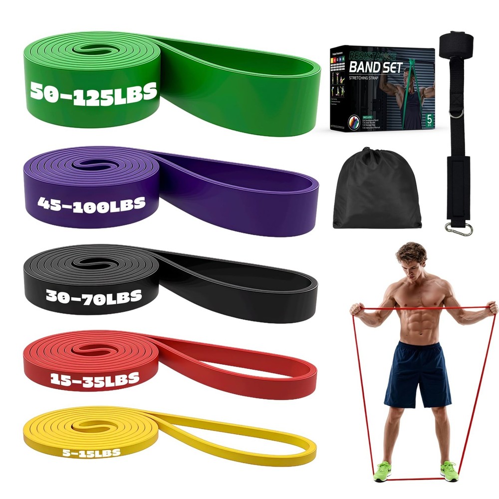 Multi-Level Resistance Bands Set with Door Anchor - Pull Up Assistance, Exercise