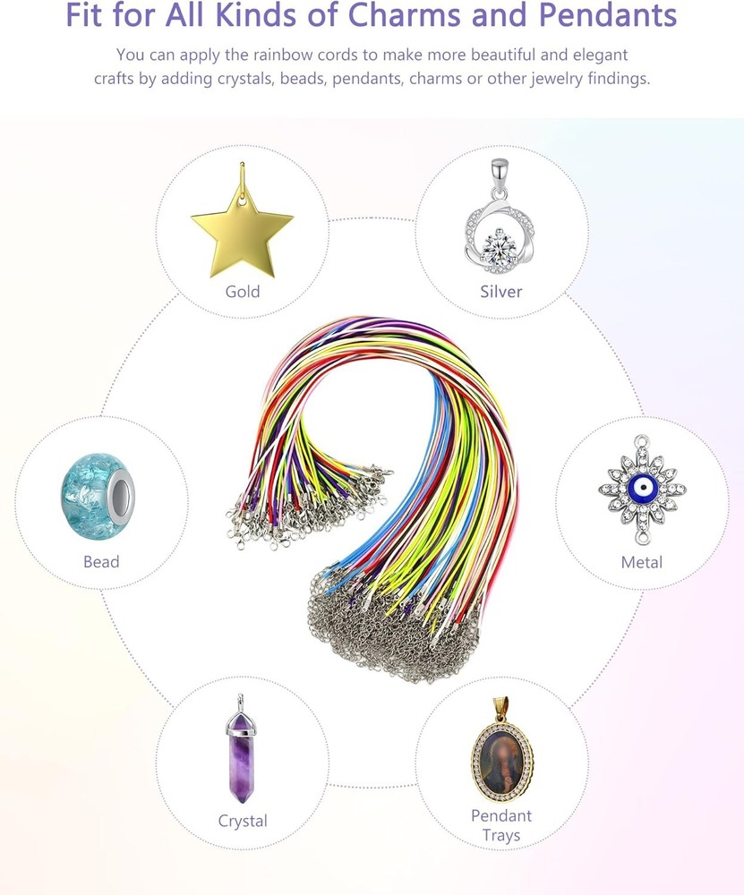 100 Pcs Waxed Necklace Cord, 18 Inch Rope String with Multicolor