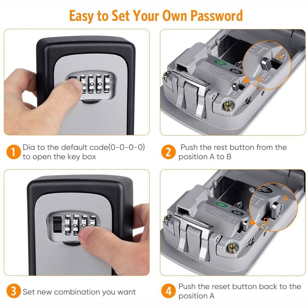 Key Lock Box Combination Wall Non Metal 4 Digit Security Storage Case Organizer