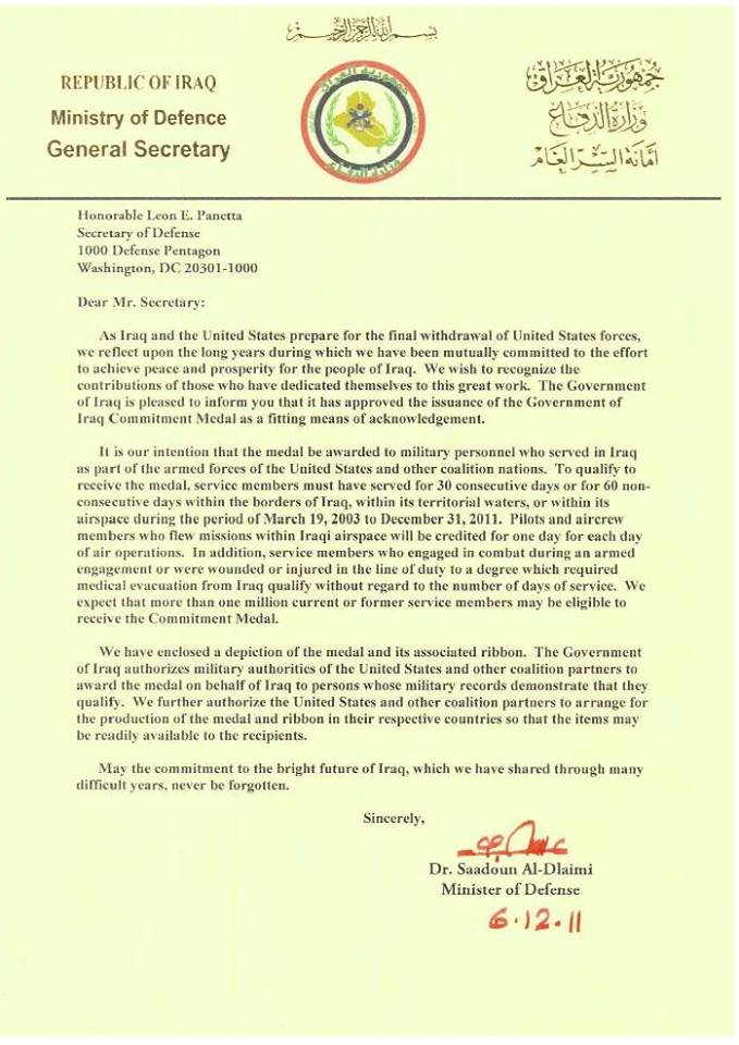 IRAQ COMMITMENT MEDALS (MILITARY & CIVILIAN VERSION) SET W/AWARD CERTIFICATES