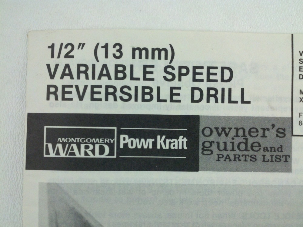 Powr Kraft Variable Speed Reversible Drill Owner's Guide