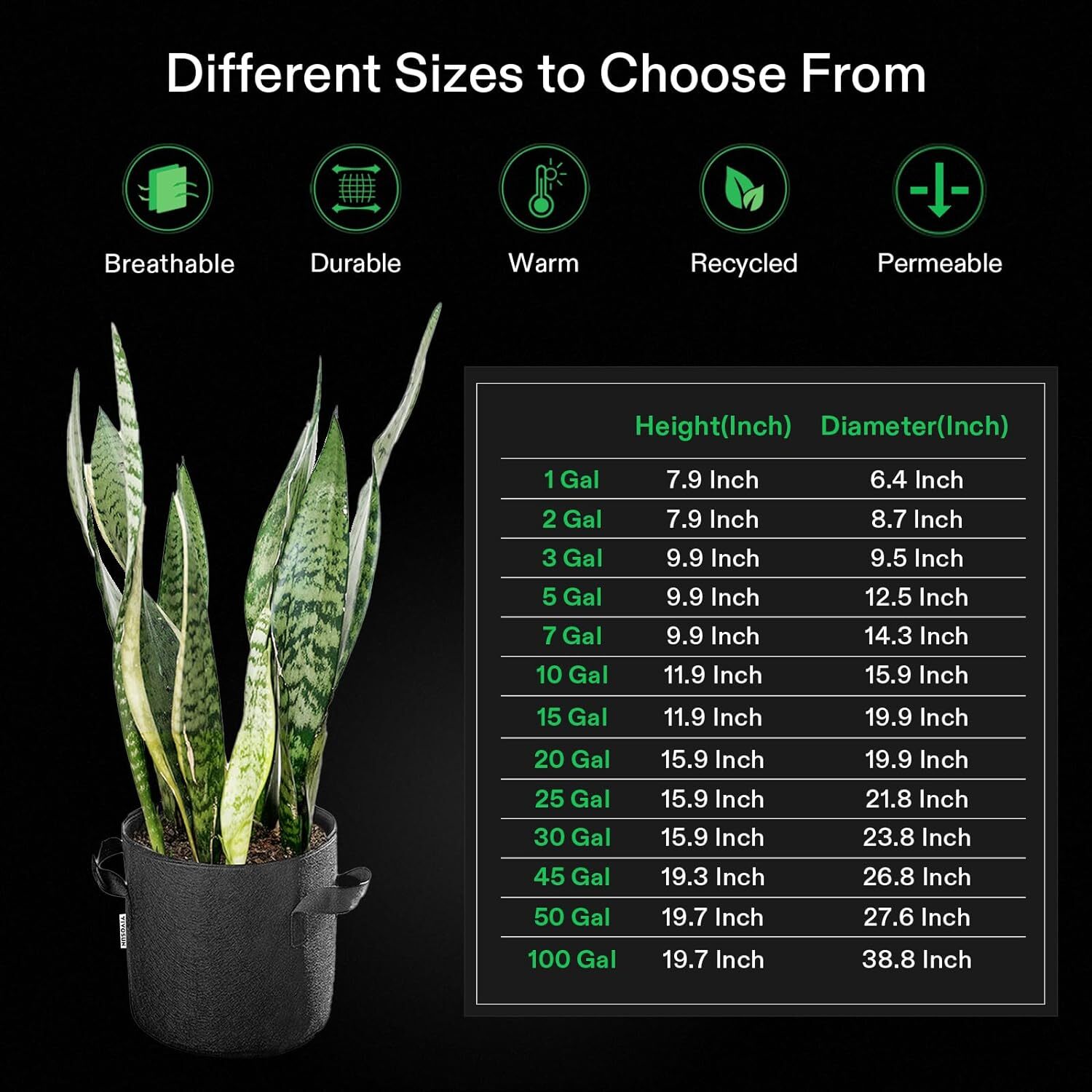 VIVOSUN 10/20 Pack Planting Grow Bags Fabric Pot Nursery Soil Nonwoven w/ Handle