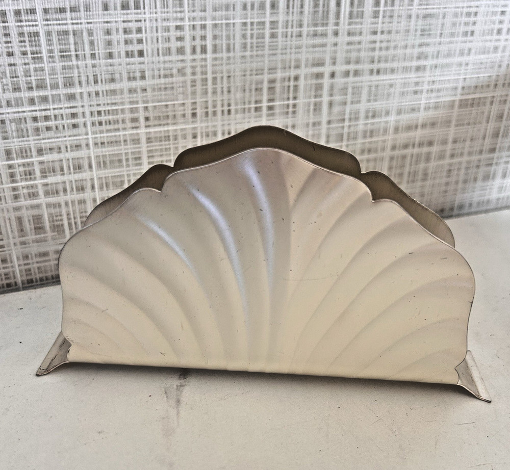 Vintage Silver Plate Napkin Holder Half Fan Shell Germany HKE Art Deco BxA
