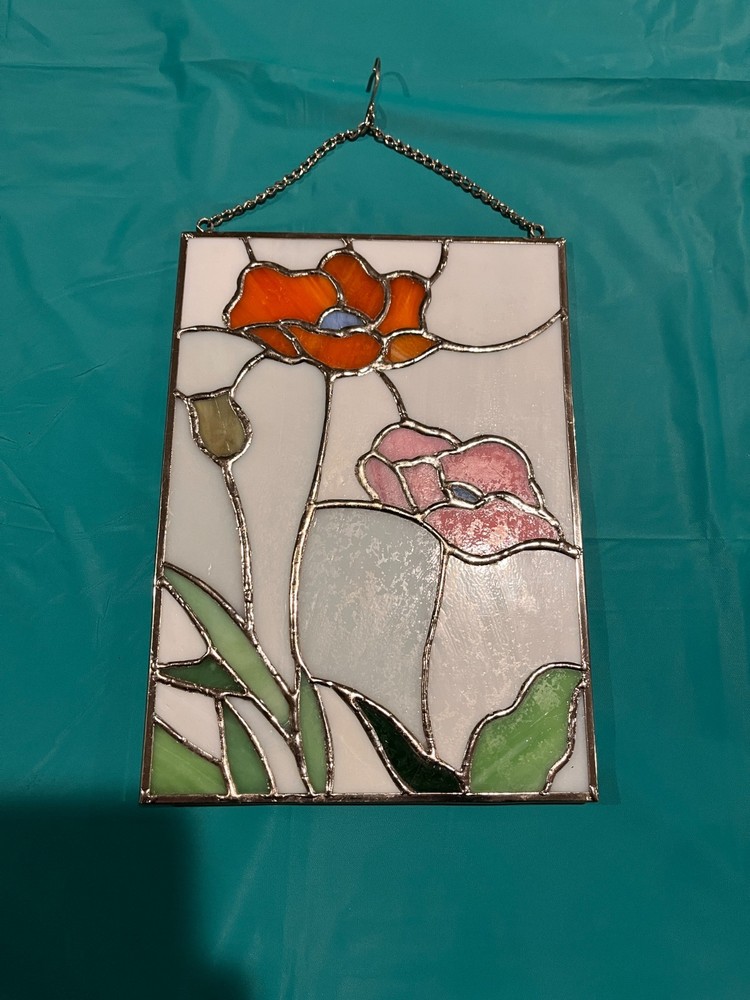 Poppy Flowers Stained Glass Window Panel Suncatcher