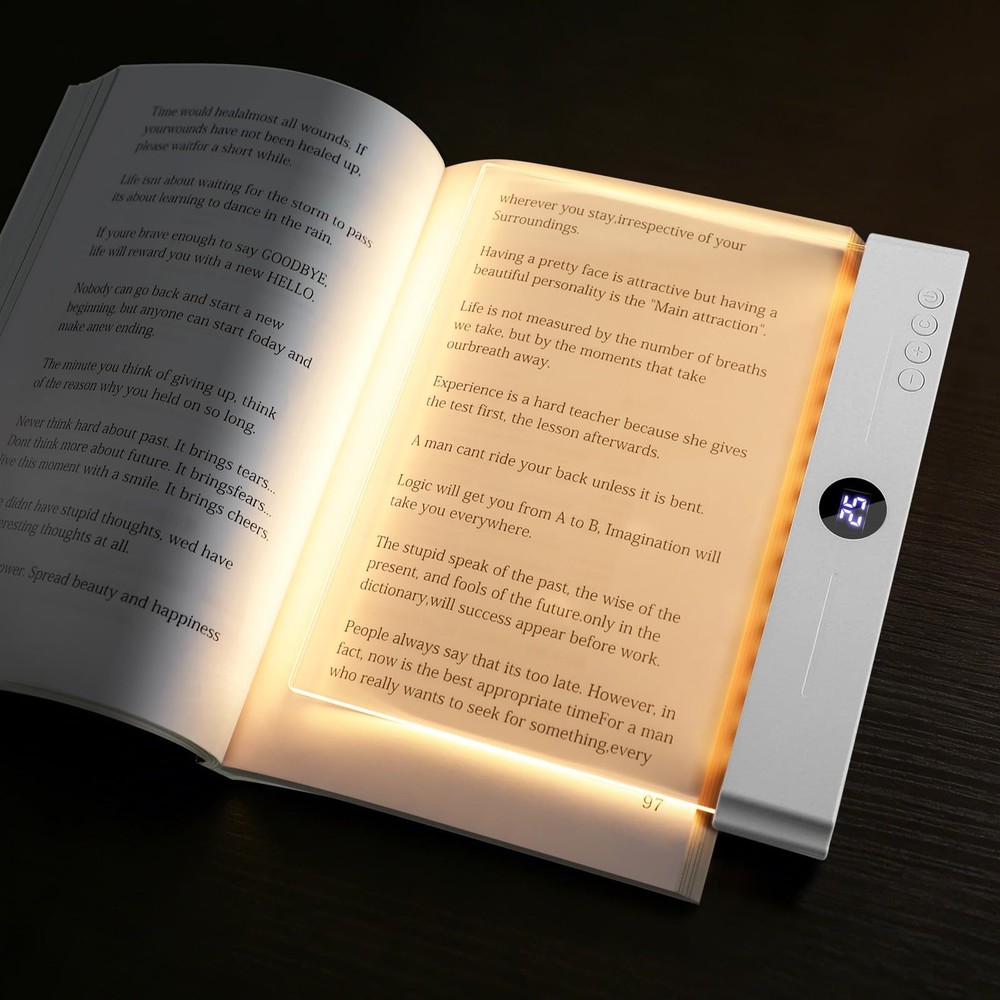 Flat Book Light Rechargeable LED Smart Reading 3 Colors Timer Panel White