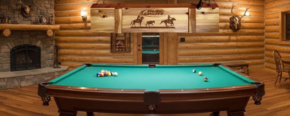 Led Bud light Pool Table Light - Team Roping Cowboy Rustic Decor Billiards Lamp