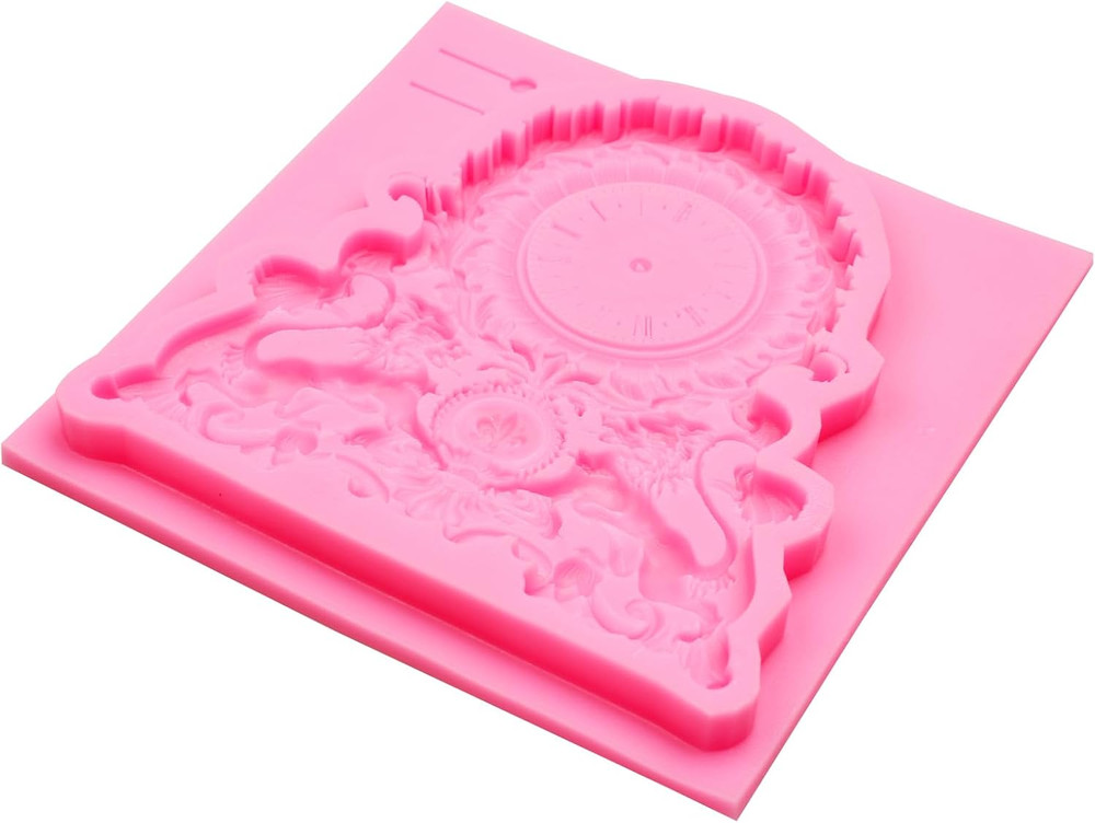 Vintage Clock Design Silicone Mold, Pink Decorative Clock Face Pattern with Orna