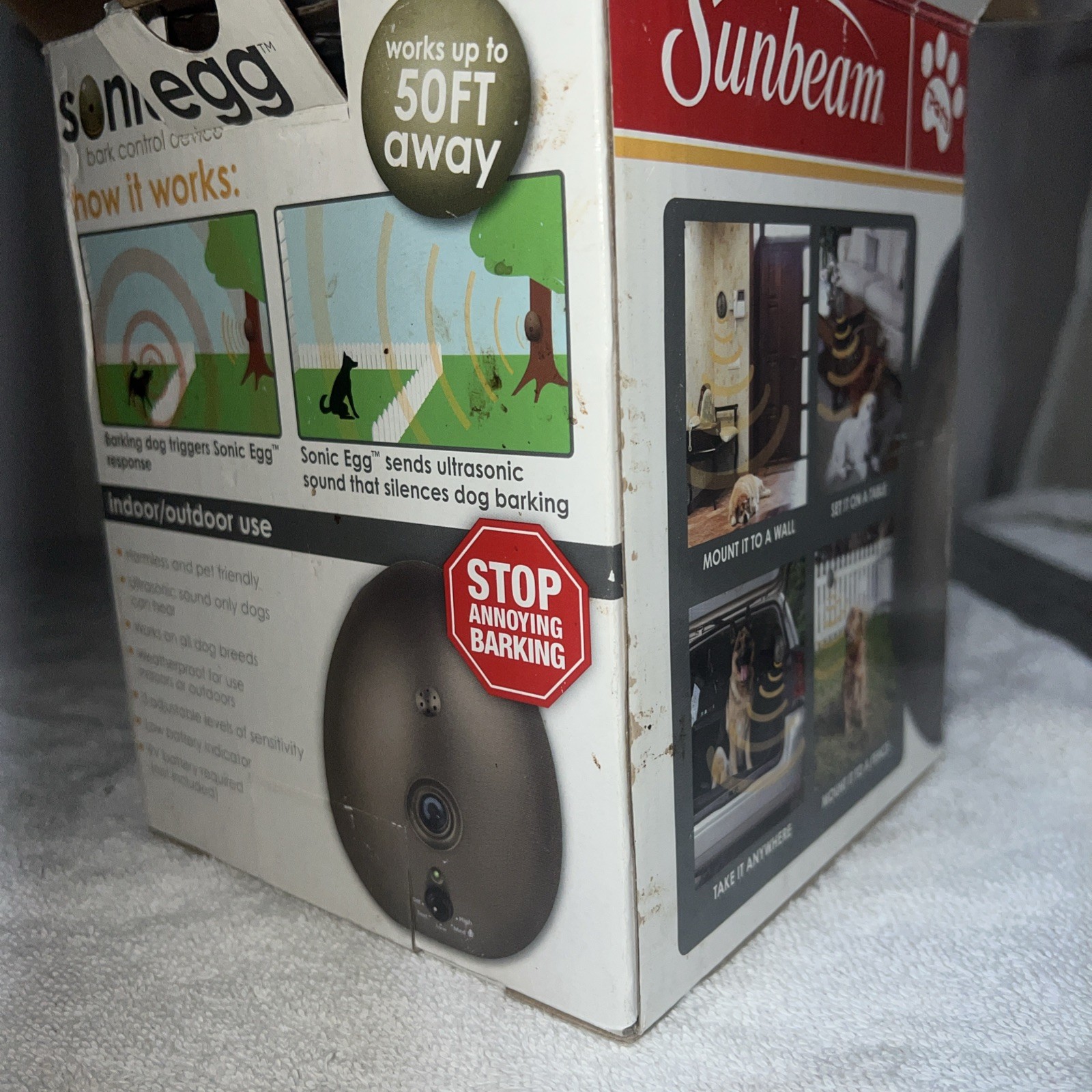 Sunbeam Sonic Egg Ultrasonic Dog Barking Control Deterrent Device, WORKS!