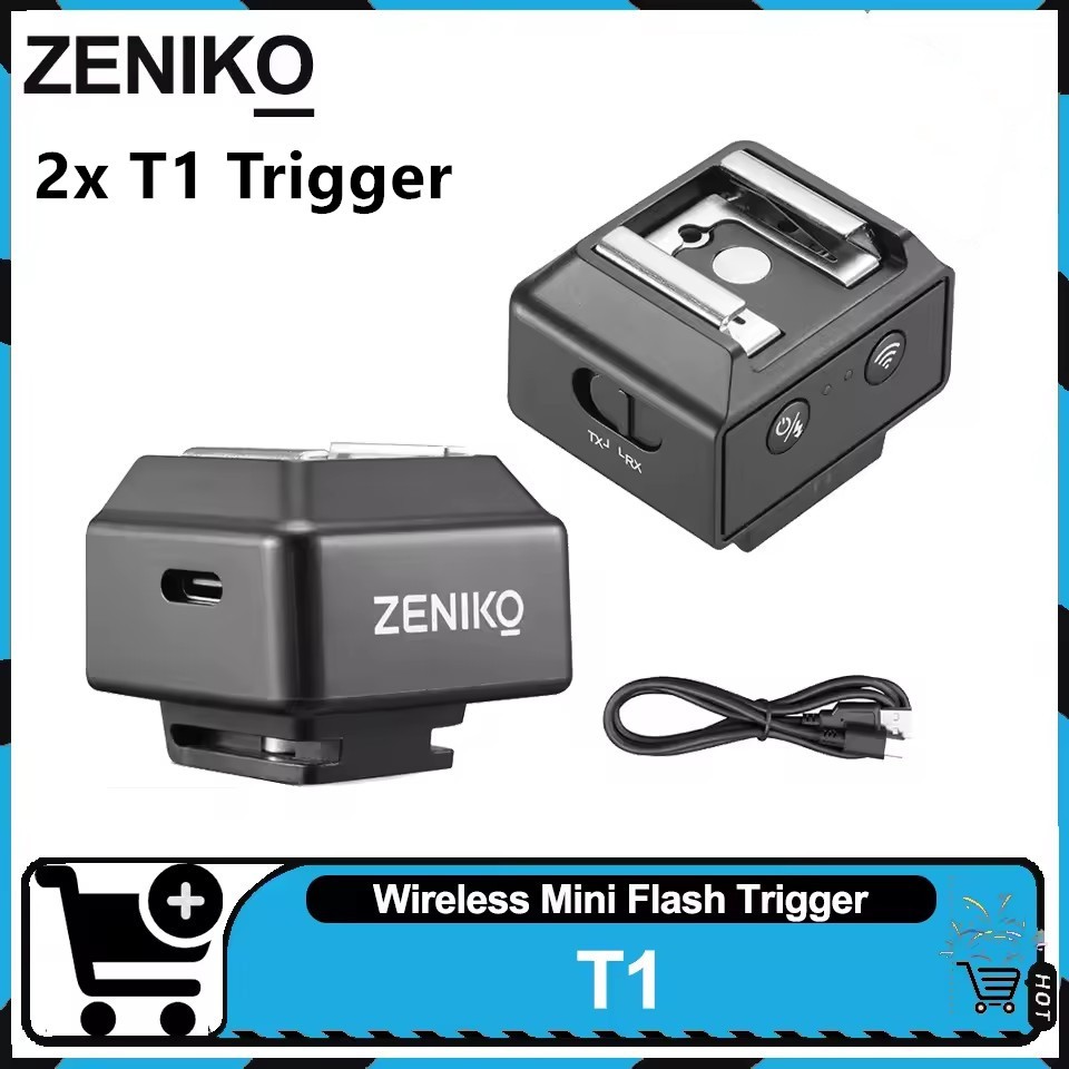 2x ZENIKO T1 2.4G Universal Hot Shoe Wireless Camera Transmitter Flash Trigger