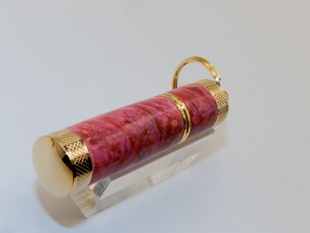 Handmade Key Chain Lighter, replaceable flint. Made w/ Dyed Box Elder Burl. #41