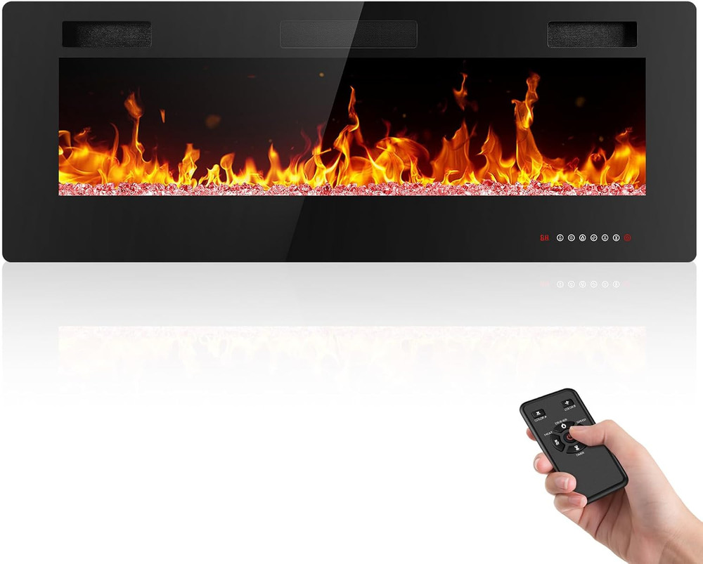 50" Wall Mounted Electric Fireplace with Remote Control & Adjustable Flame Color