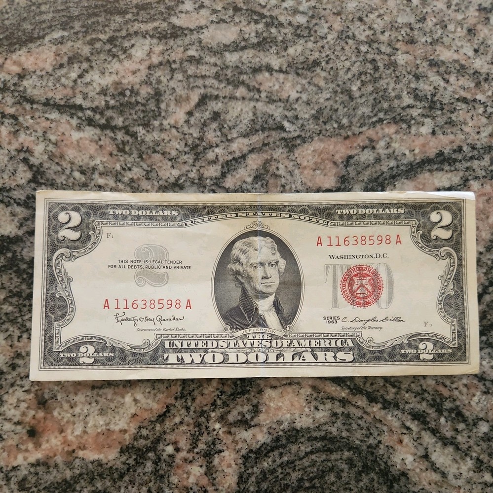 3- 1963 $2 Two Dollar Bill Red Seal Notes