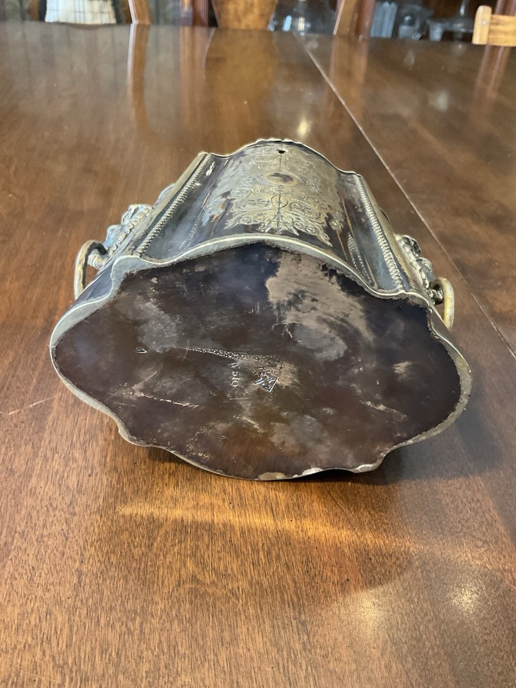 Antique Victorian Silverplate Silver Biscuit Tin / Tea Caddy Rams Head Etched