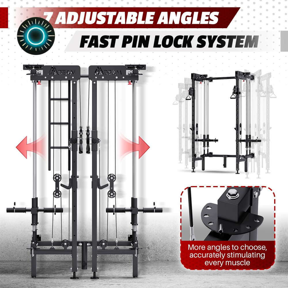 Folding Power Rack Wall Mounted Squat Rack with Cable Crossover Machine & LA...