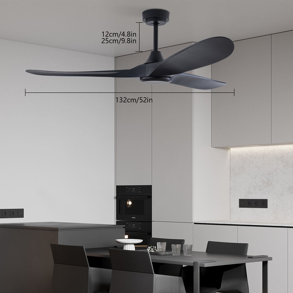 52" Flush Mount Solid Wood Ceiling Fan with Light 3 Speed Quiet DC Motor 3 CCT