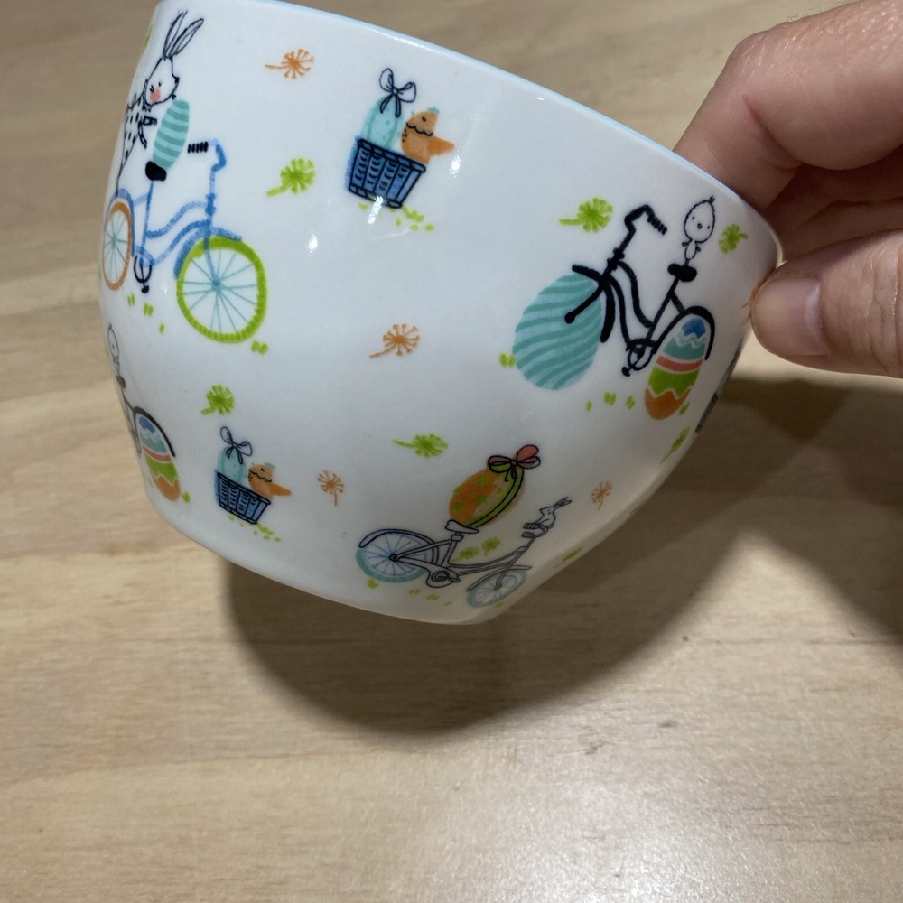 2 Easter bowls " Easter Bicycles" stoneware 5" and 4”