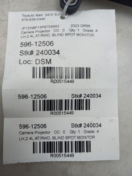 23 TOYOTA GR86 DRIVER LEFT BLIND SPOT MODULE 87611-CC001