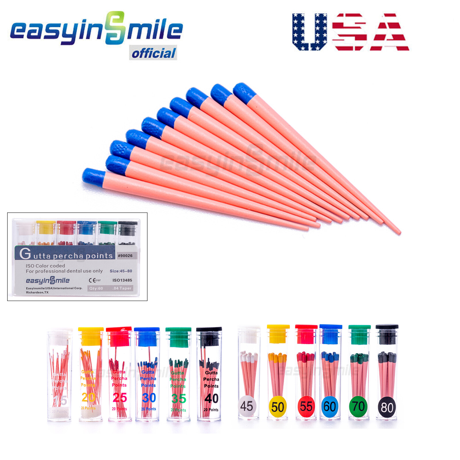 60/120pcs Dental Gutta Percha Points Full Taper 0.02/0.04/0.06 Size 15-40 45-80