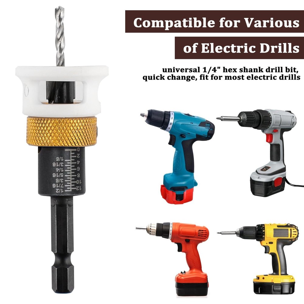 Carbide-Tipped Countersink Drill Bit Set with Depth Stop – 5pc Replaceable Bi...