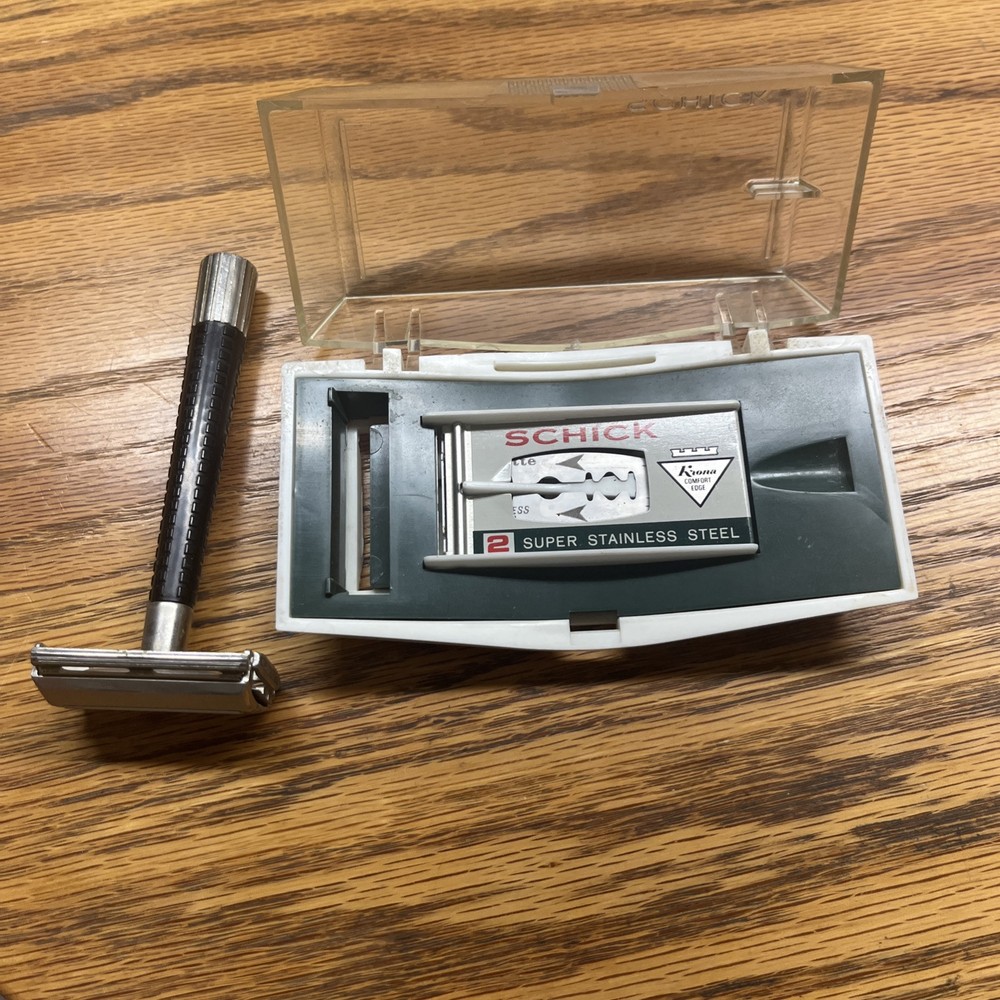 Vintage 1965 Schick Razor, Super Speed, Black Flared Handle