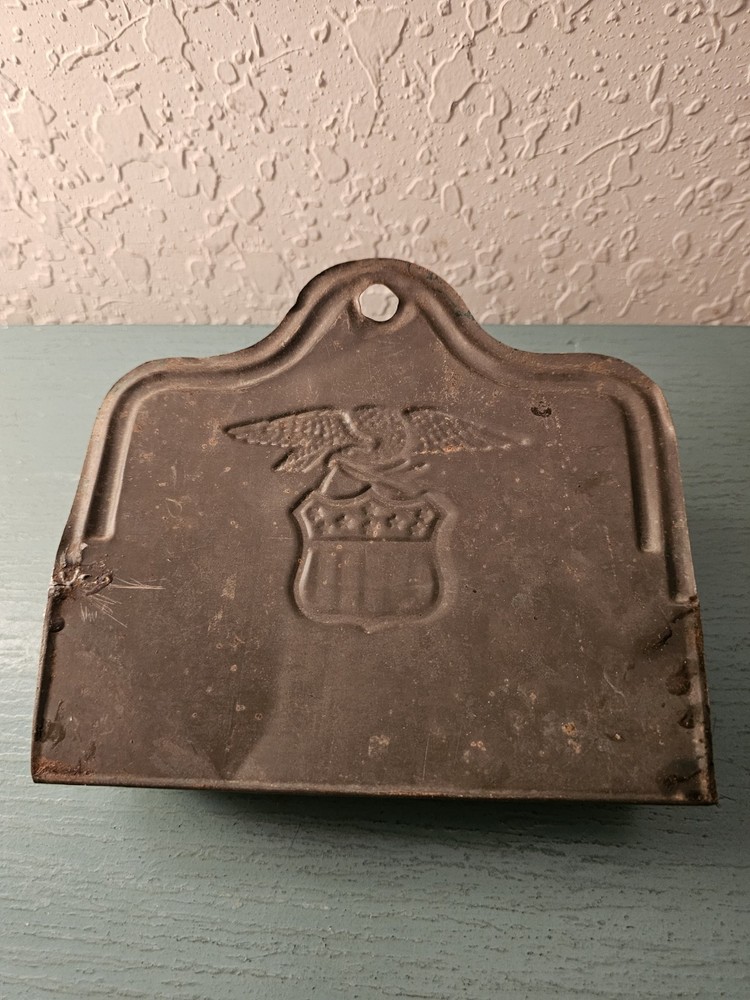 Antique Tin WallMounted Comb Case W/Embossed Eagle-Very Good