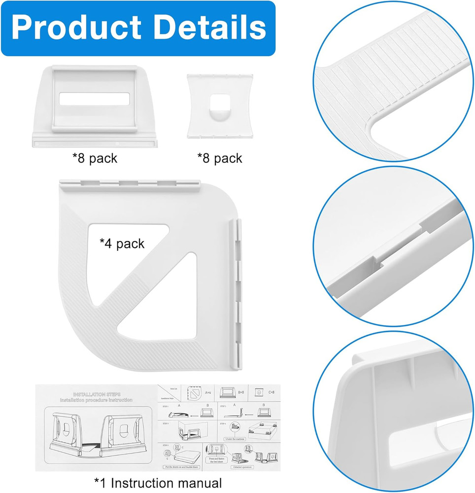 Heavy-Duty Bed Sheet Holders, 4-Pack Corner Clips for Secure Fitting