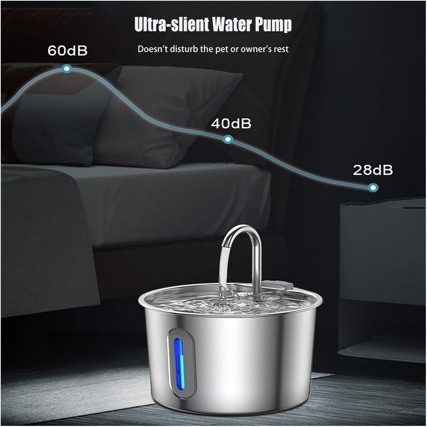 Automatic Cat Water Fountain, 2.2L/75oz Stainless Steel Pet Drinking Dispenser