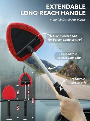 TAKAVU Windshield Window Cleaner Tool, Extendable Long-Reach Black & Red