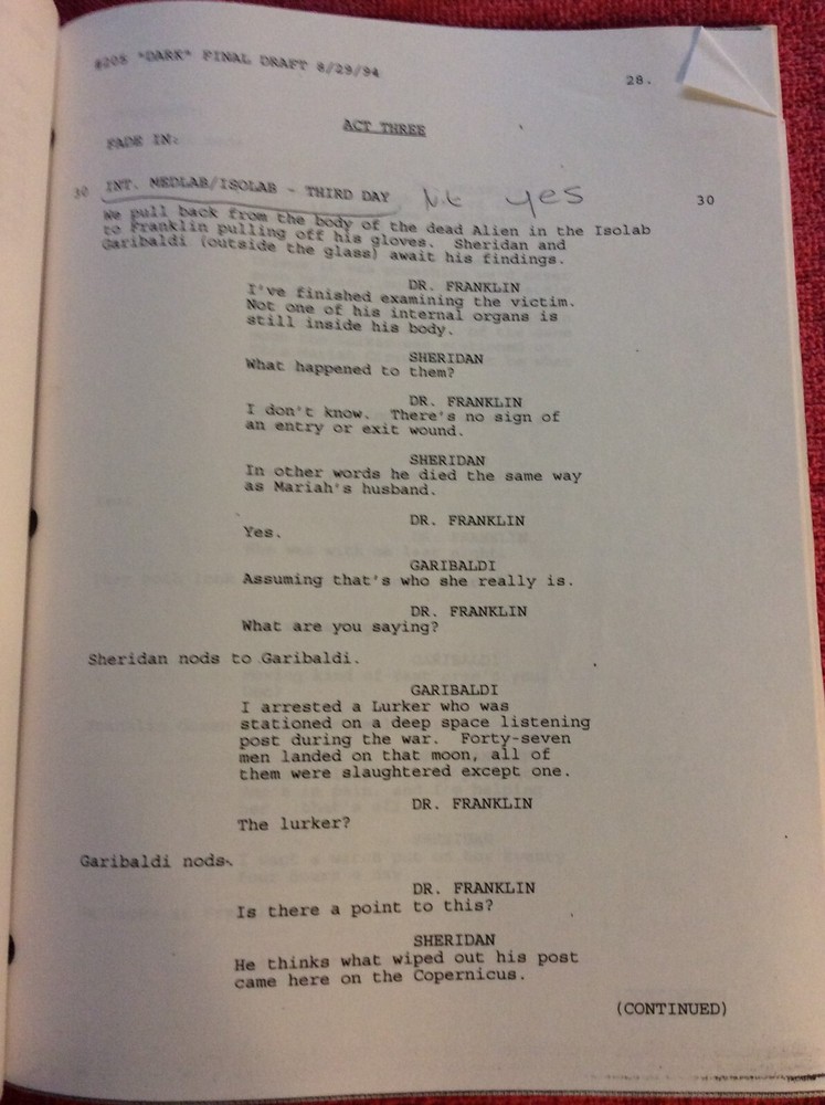 ORIGINAL SCRIPT BABYLON 5 THE LONG DARK #205 BRUCE BOXLEITNER JERRY DOYLE