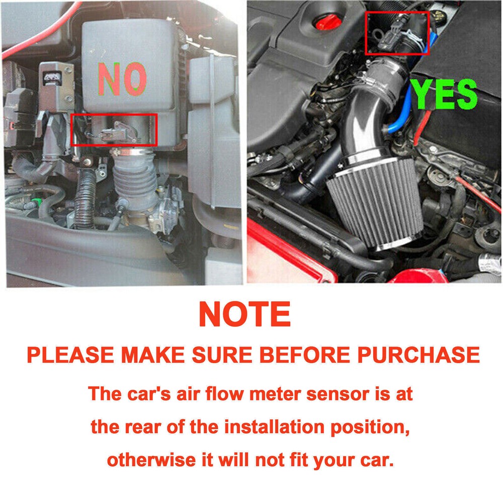 3" Cold Air Intake Filter Induction Kit Aluminum Pipe Power Flow Hose System