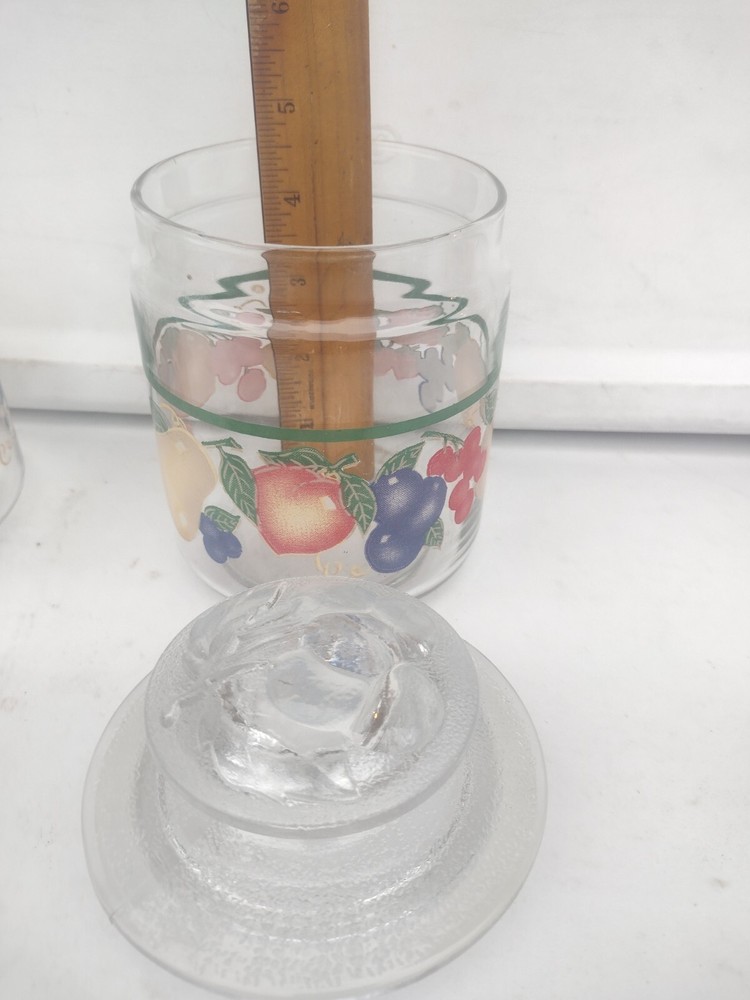 Covered Glass Candy Jar W/Removable Lid Fruit Design Pattern