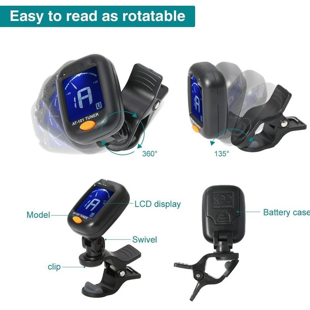 1X Clip-On LCD Digital Tuner for Guitar Bass Violin Ukulele Chromatic AT-01A NEW