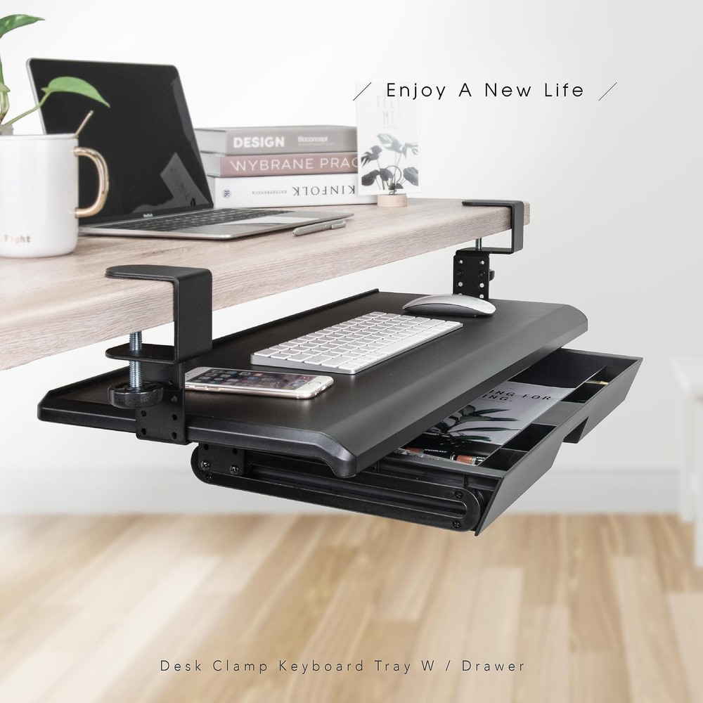 EHO Keyboard Tray with Drawer - Clamp On Under Desk Pull Out Extender Table A...