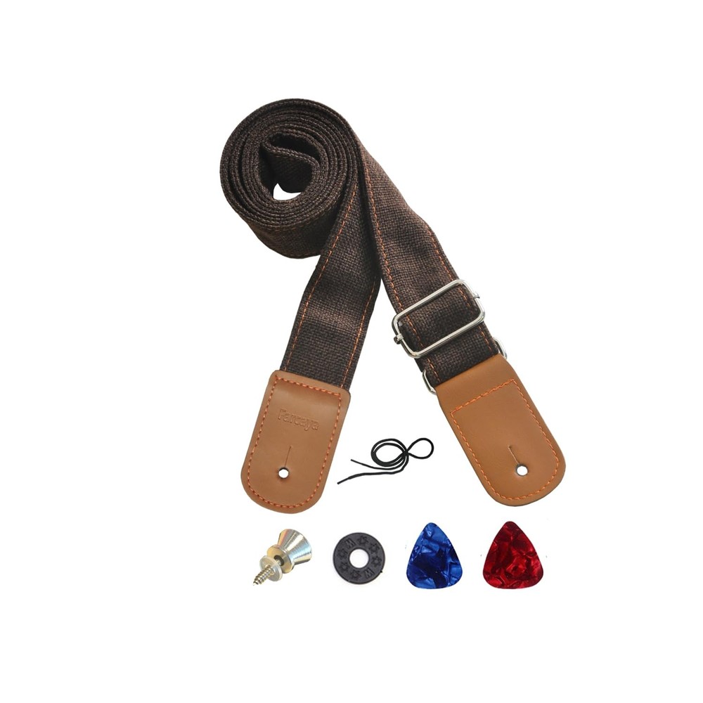 Farcaya Ukulele Strap Cotton Linen Adjustable Uke Shoulder Medium, Coffee