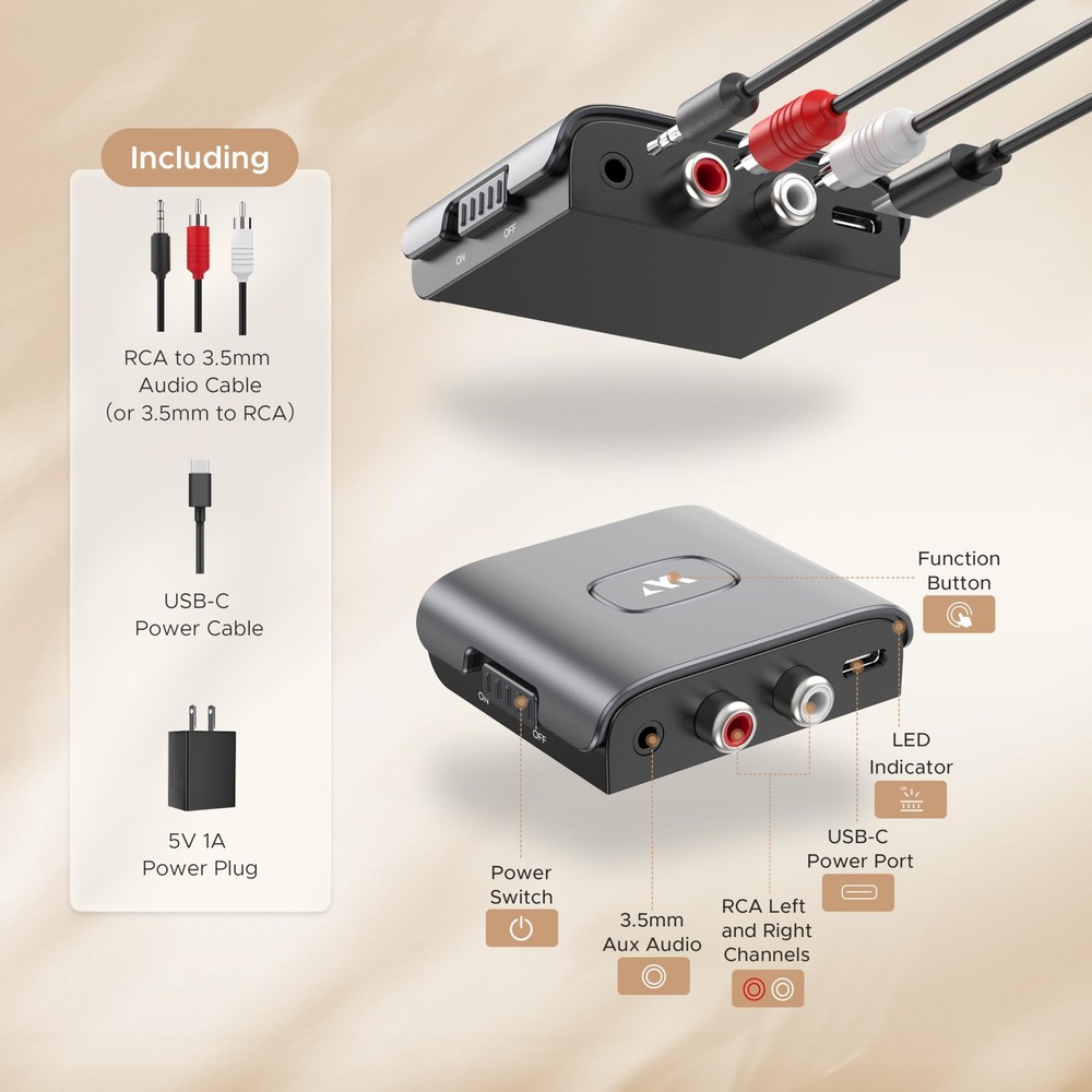 Bluetooth Audio Receiver for Home Stereo RCA and 3.5mm Audio Jack, Bluetooth ...