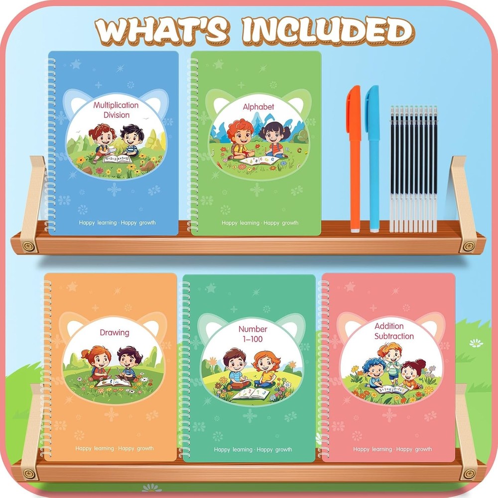 Magic Practice Copybook, Reusable Writing 9.44L x 6.29W, Multicolor