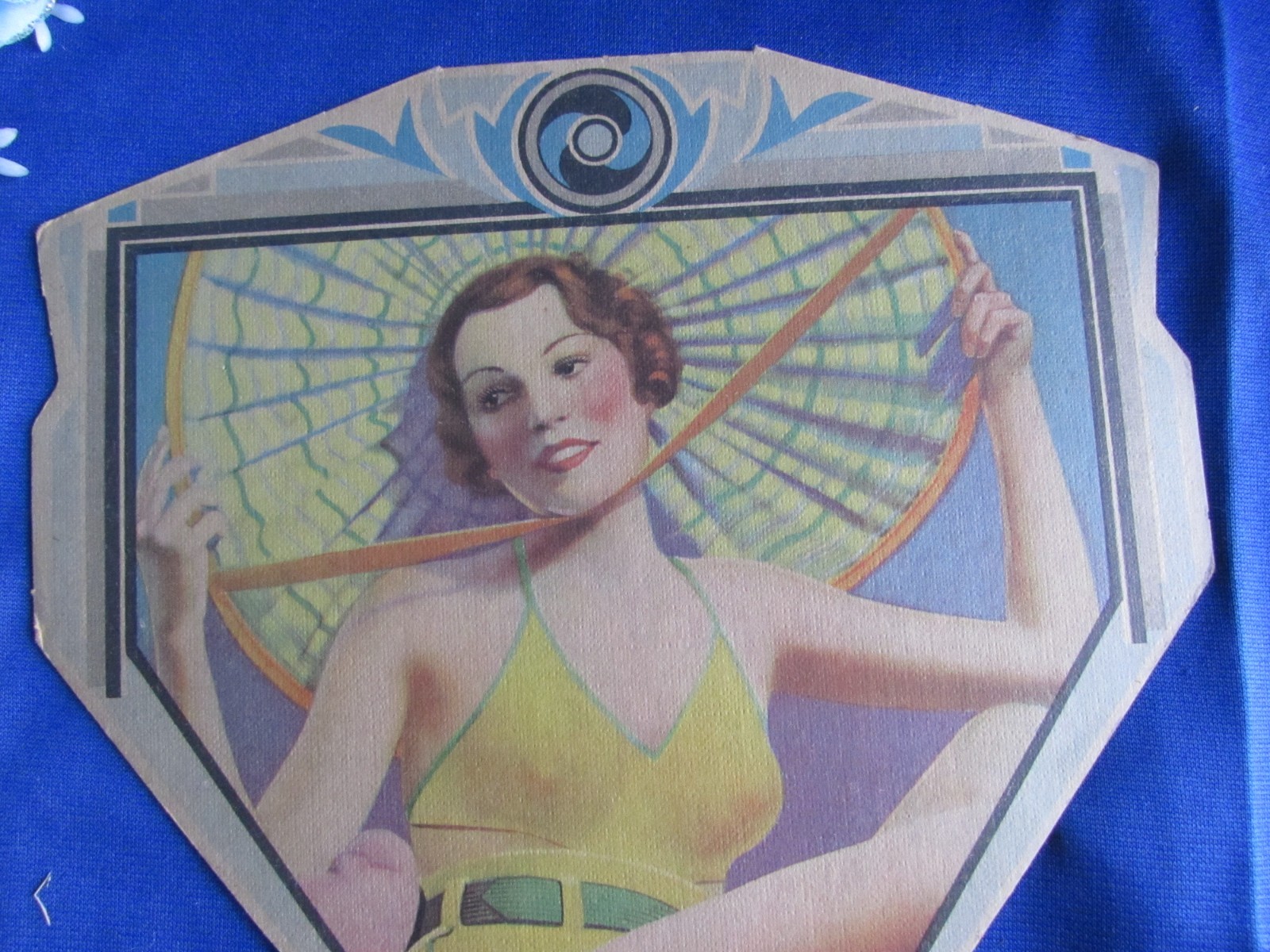 Antique 1920s Advertising Hand Fan Beauty Queen Chicago Store