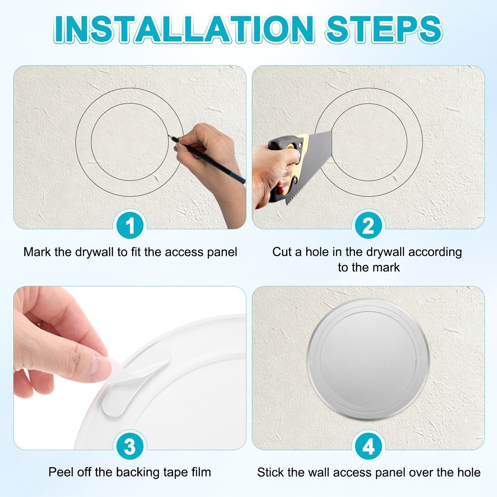 2-Pack Access Panel for Drywall, 6x6 Inch Round Plastic Removable [Silver Tone]