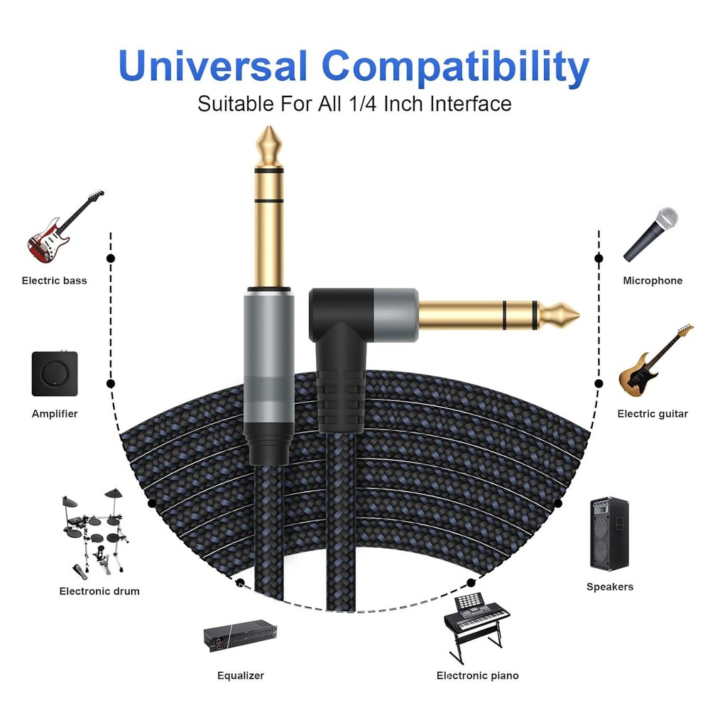 2 Pack Premium TRS Cable 10FT, 1/4 Inch Cable- 10 FT, Braid Black Grey