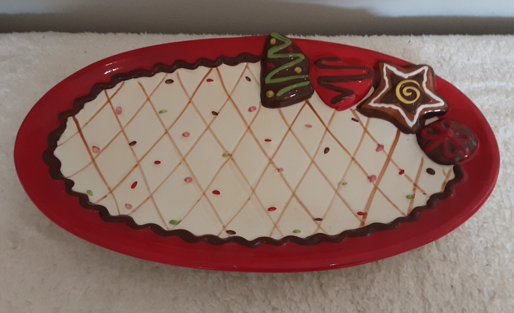 Christmas Tree Gingerbread Candy Cookie Platter Serving Dish Holiday Party