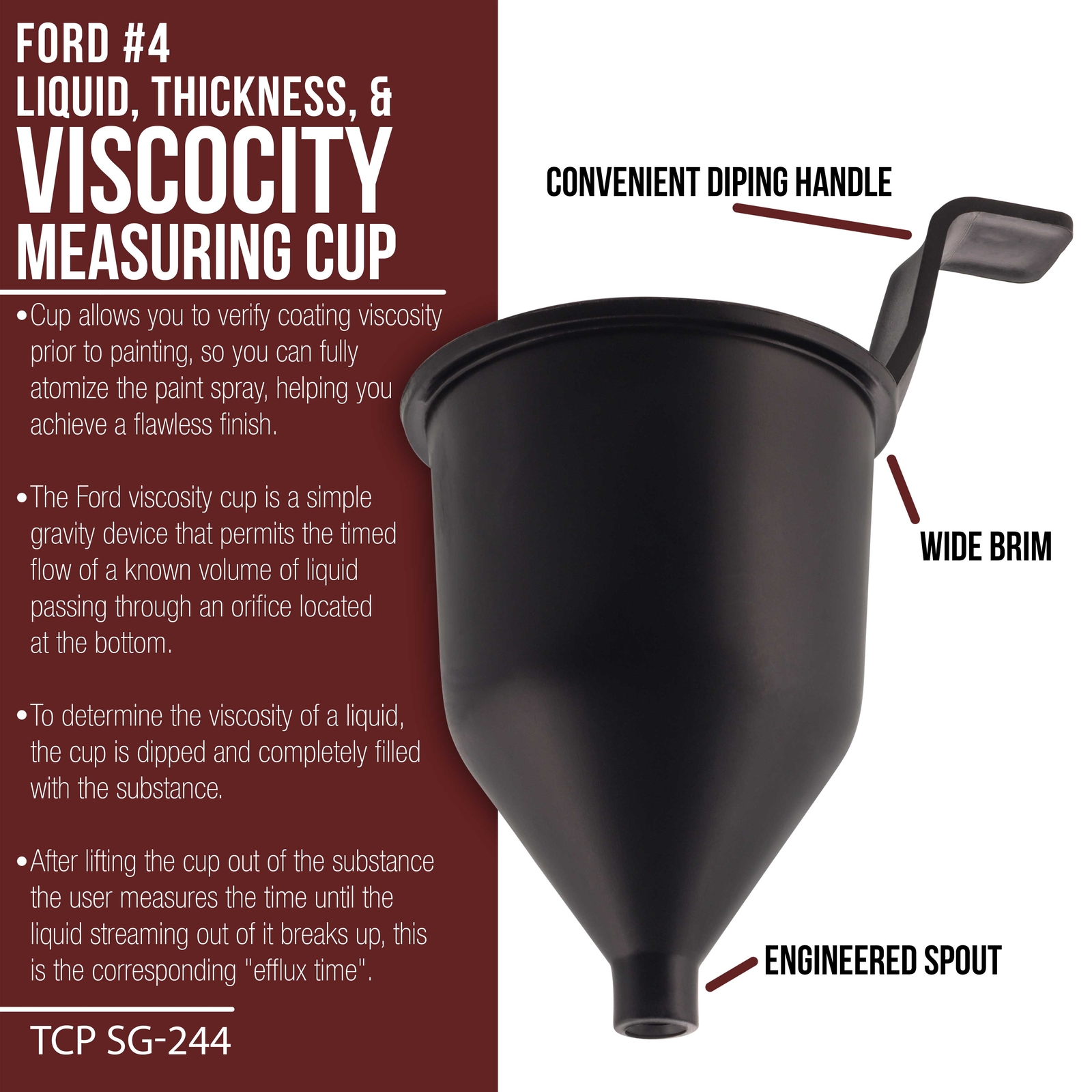 Liquid Thickness & Viscosity Measuring Cup Ford # 4 Four, Viscosimeter Paint
