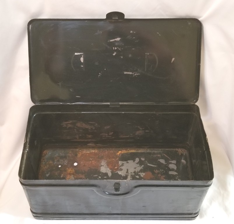 Antique Black Metal Hinged Tool Storage Box 12"