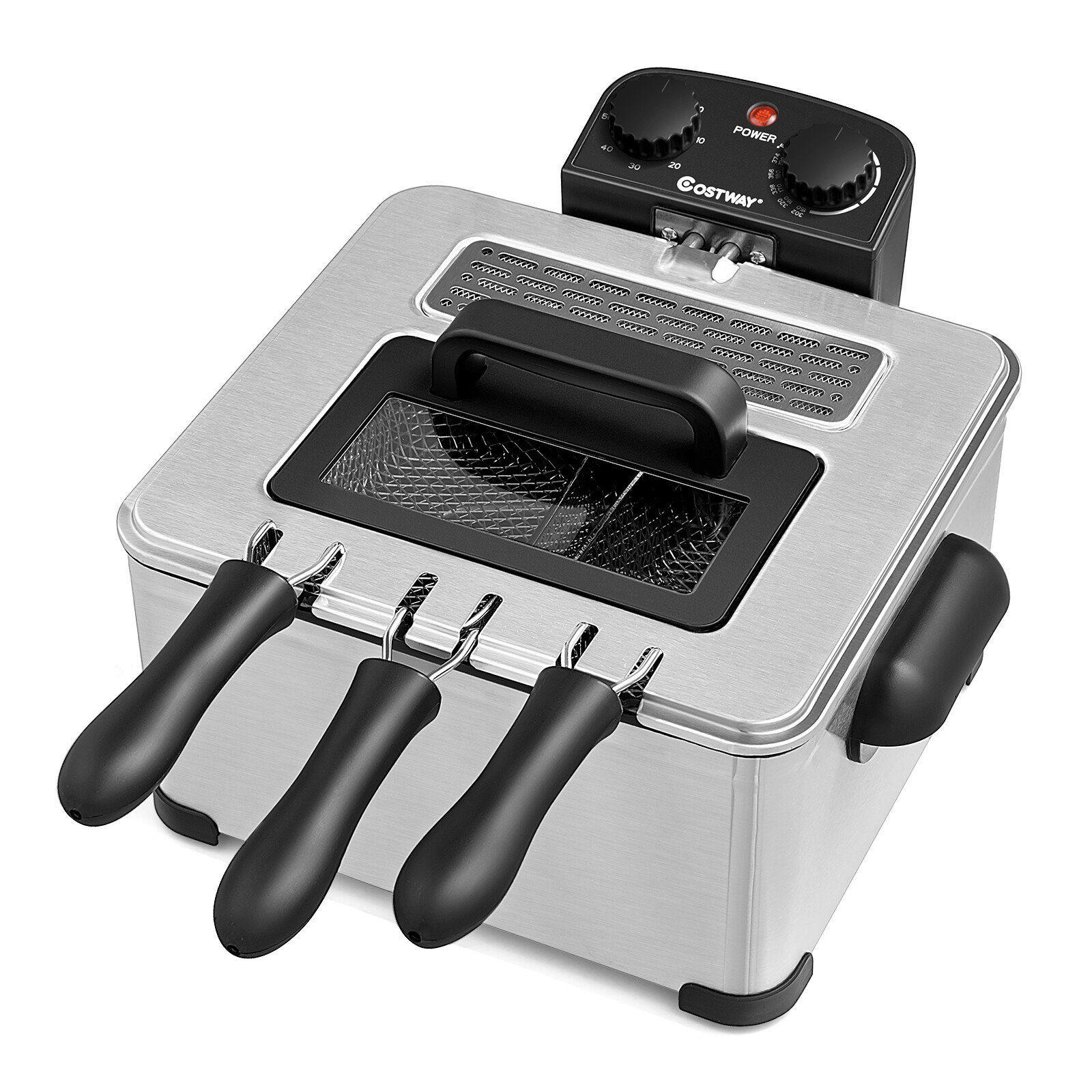 Costway Electric Deep Fryer 5.3QT/21-Cup Stainless Steel 1700W w/ Triple Basket