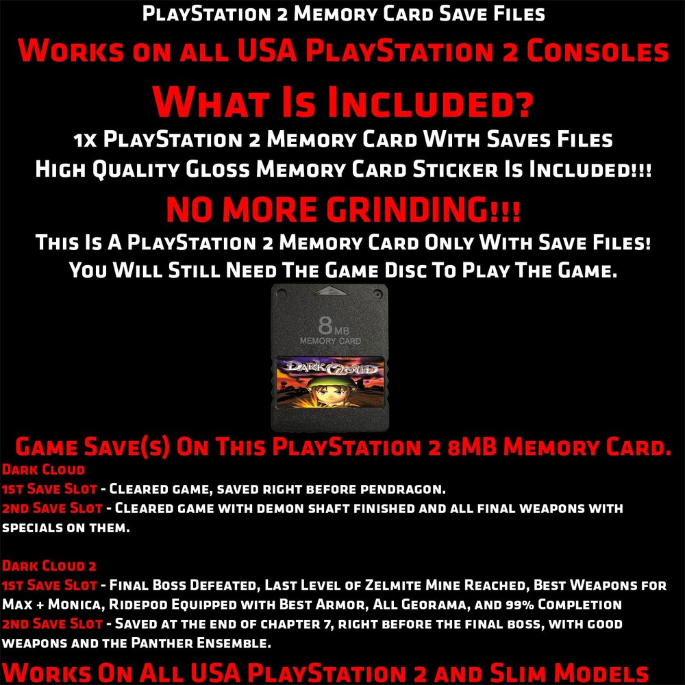 Dark Cloud PS2 Memory Card Cheats