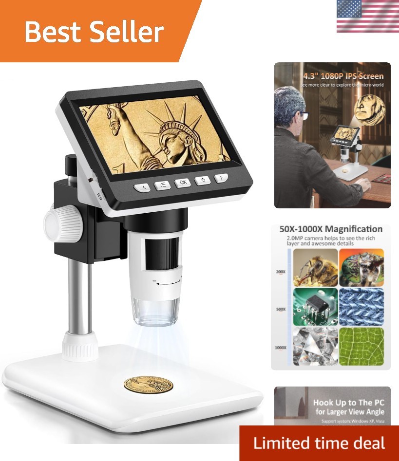 Coin Microscope 1000X 4.3'' LCD Digital Microscope with Screen USB HD