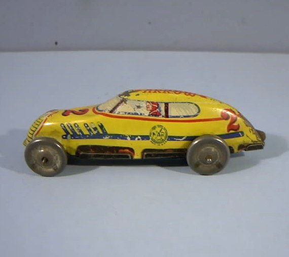 4" Marx Toys, Wind Up Tin Litho, Arrow # 2  Race Car, circa 1930s, Works, No Key