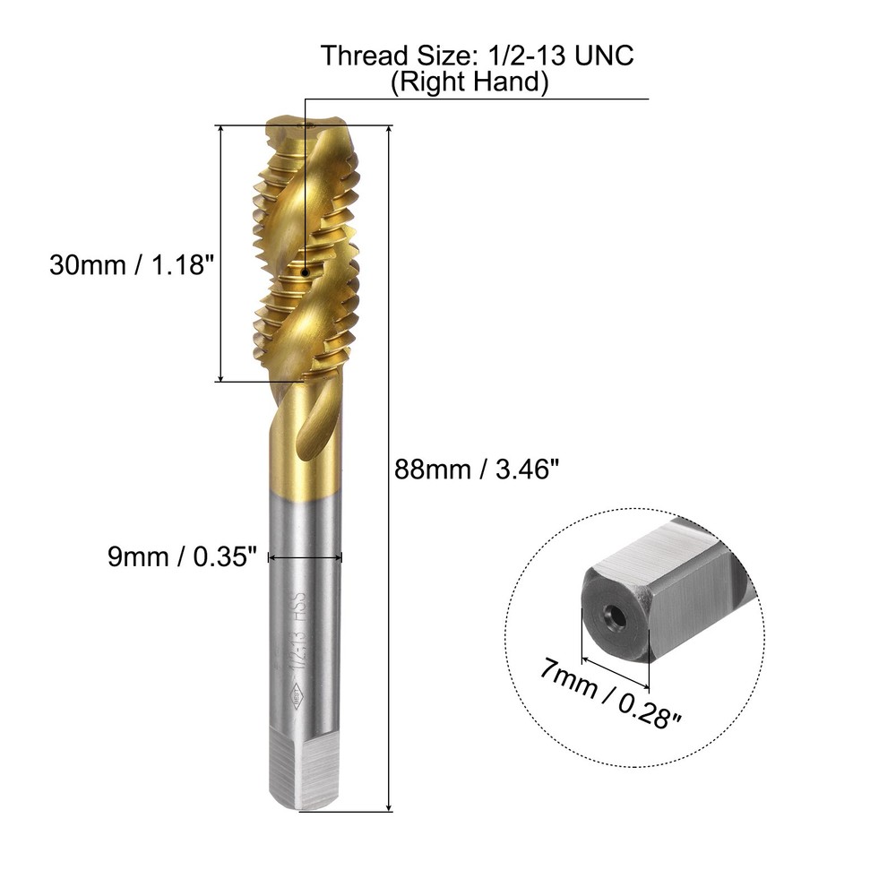 2pcs Spiral Flute Thread Taps 1/2-13 UNC H2 Ti-Coated Screw Threading Tapping