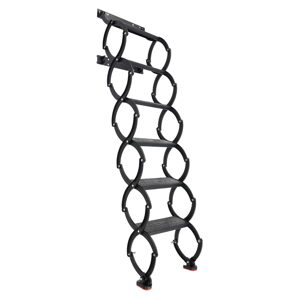 6-Step Wall Mounted Folding Ladder, Black Retractable Telescoping Step Stairs