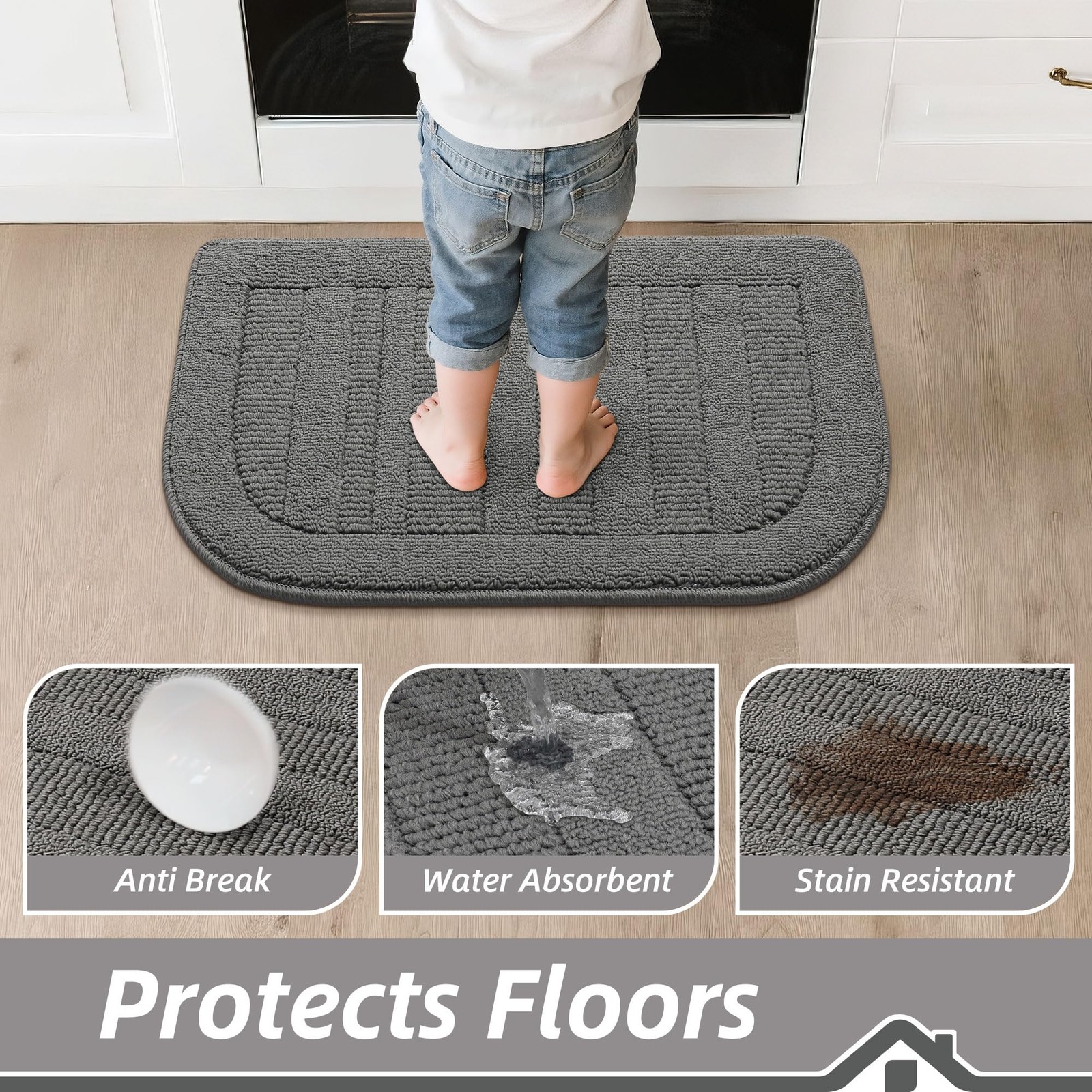 BEQHAUSE 30x18 Inch Kitchen Rug Mat Durable 18"X30" + 18"X30", Grey