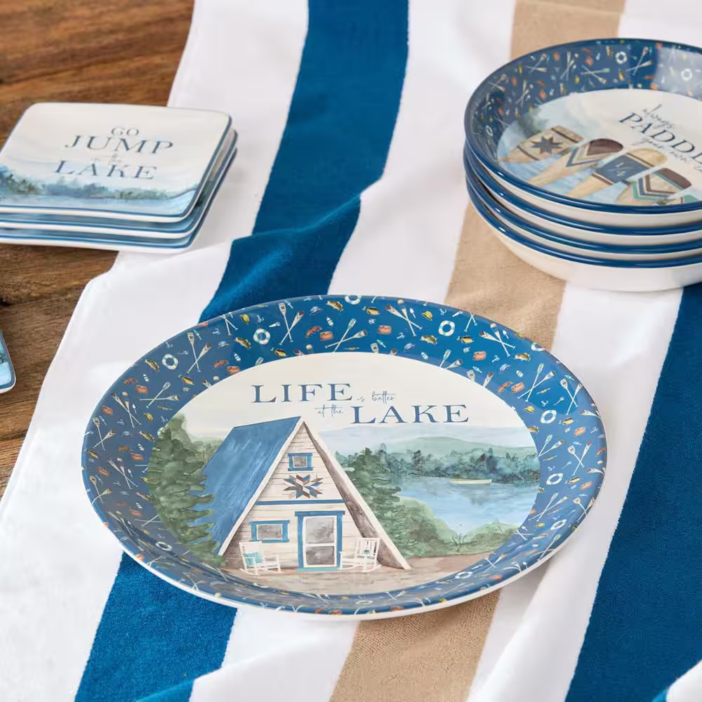 Wake at the Lake 13 In. Multi-Colored Ceramic Platter